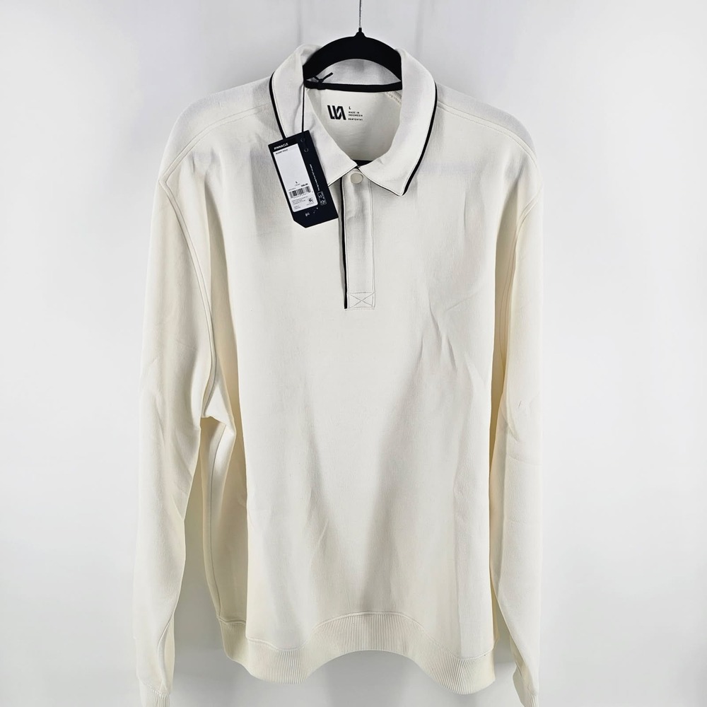 VRST Rugby Polo Mens Large Cream NWT Long Sleeve Pique Tipped Collar MVG3002X